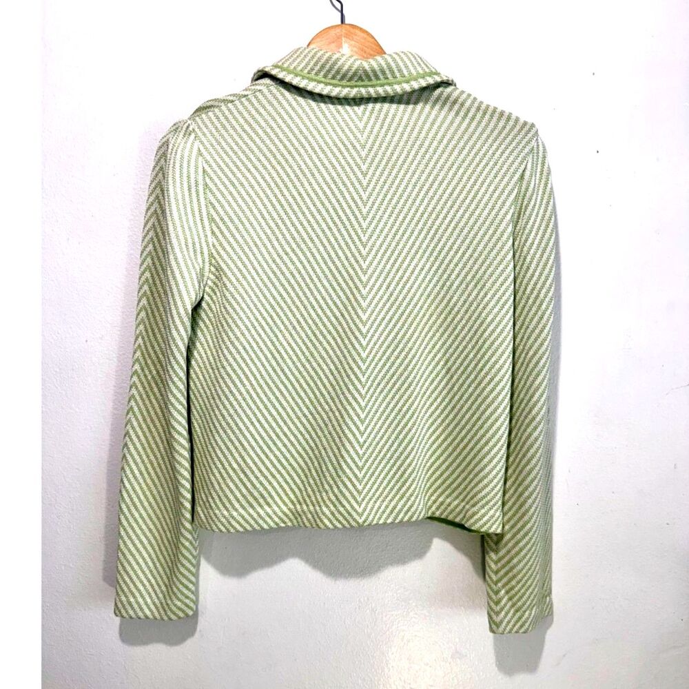 ST John sweater full zip Santana knit Green stripes classic timeless women M - Picture 2 of 6